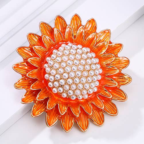 Yellow Oil Drip Sunflower Brooch, Sunflower Floral Pin for wholesale by Tourtiwi