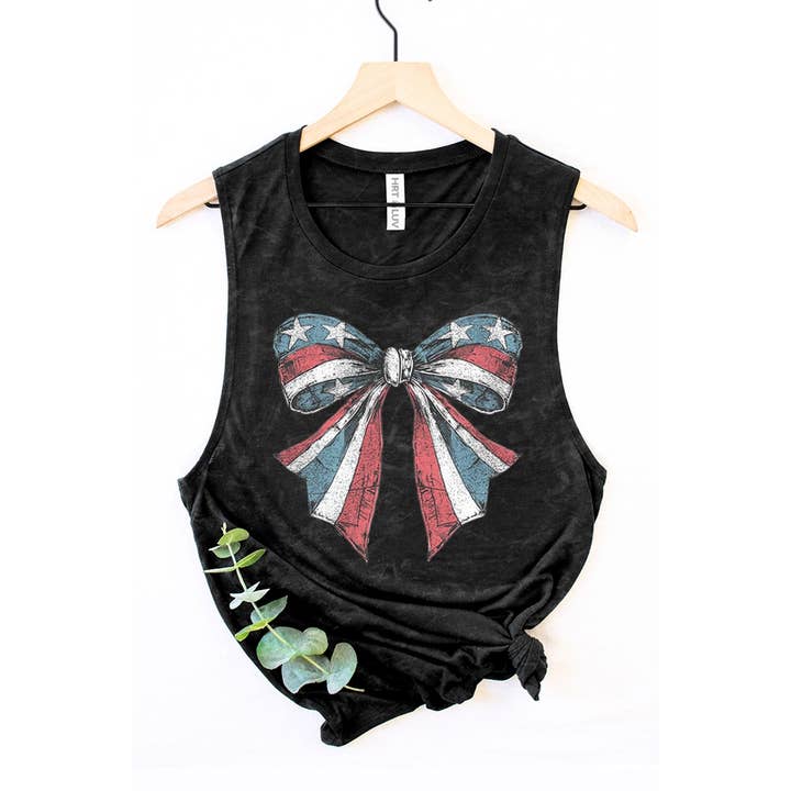 HRTandLUV - Wholesale Tank Top - Women's - AMERICAN FLAG RIBBON MINERAL GRAPHIC TANK TOP