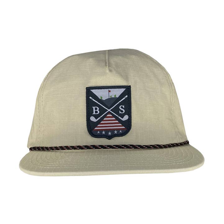 Crest Logo Rope (Tan) Snapback Hat for wholesale by Boston Scott Golf Apparel