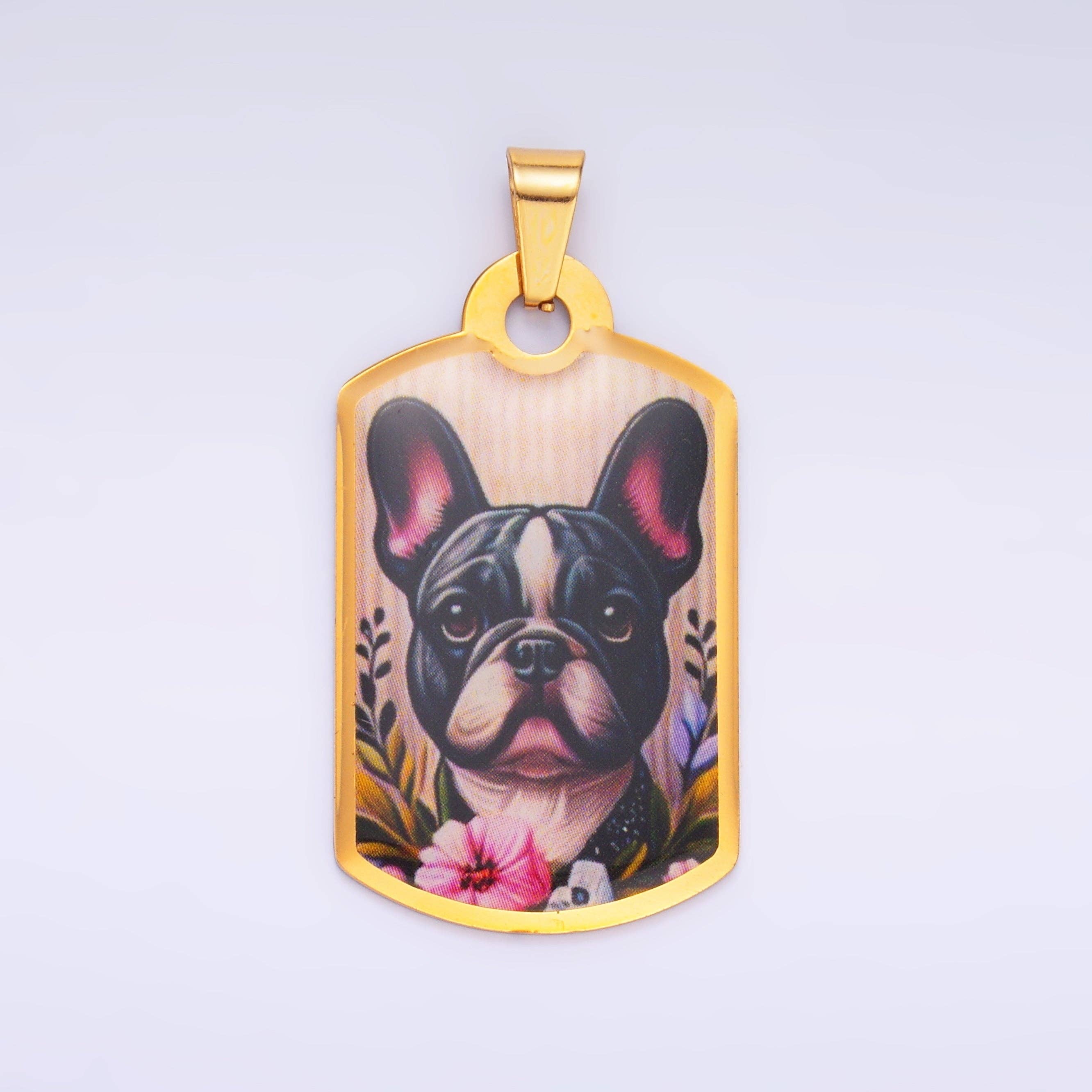 Aim Eternal - Wholesale Individual Charm/Pendant - Stainless Steel Boston Terrier French Bulldog Dog Rectangular Tag Pendant | P12143