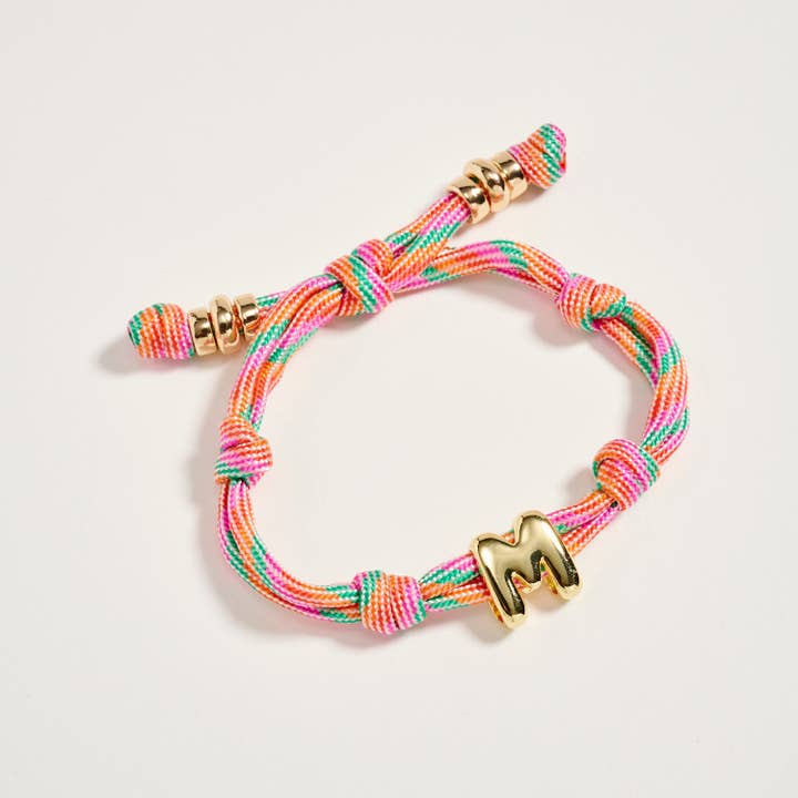 ASST Premium Multicolor Rope Initial Bracelet with Gold Letter Charm – Adjustable Luxury Cord Monogram Bracelet for wholesale on Faire2