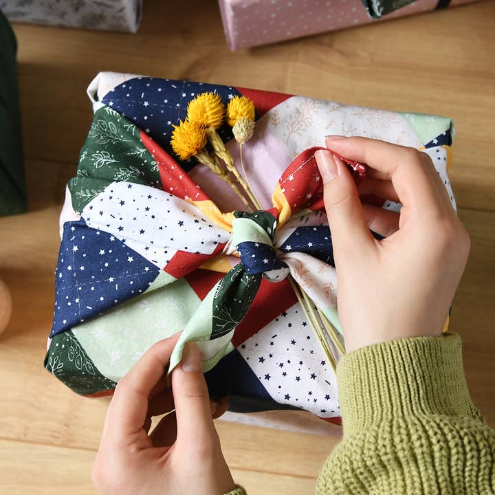Reusable Traditional Patchwork Fabric Gift Wrap for wholesale by Clara and Macy