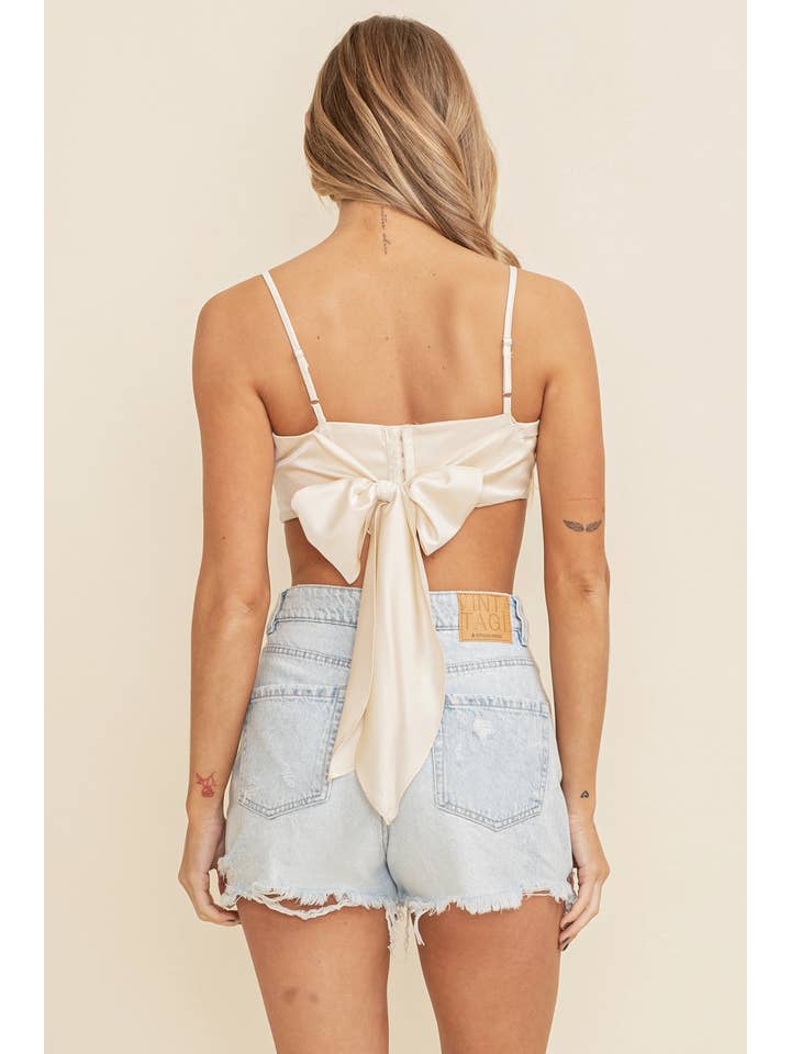 Beige CT8044A - Rhinestone Trim Scarf Tie Women's Tee for wholesale on Faire2