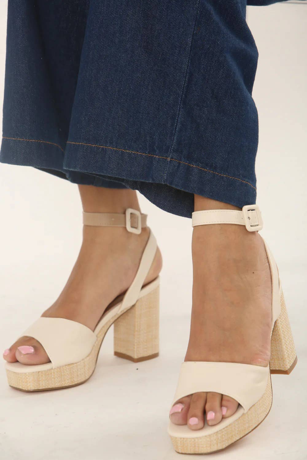 CREAM LOW PLATFORM RAFFIA BLOCK HEELS for wholesale on Faire1