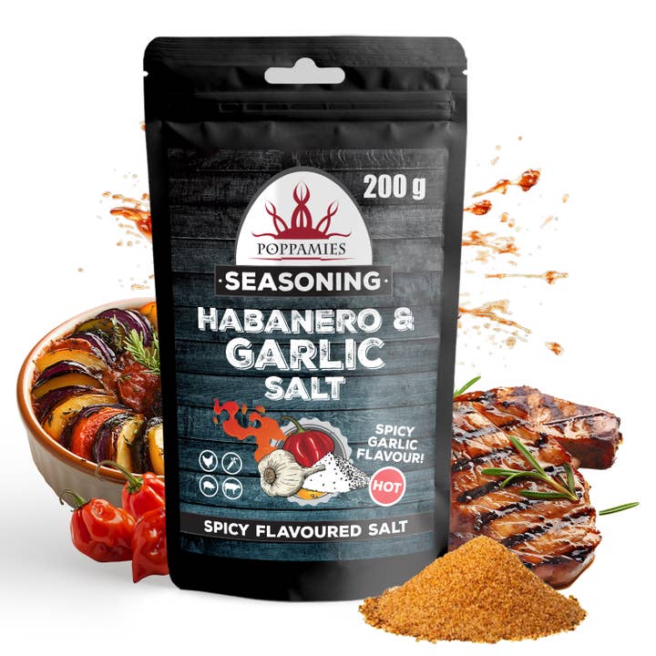 Poppamies Habanero & Garlic Salt - Great for grilling roasting or Everyday meals - Spiciness: HOT - Large Pack (200g) for wholesale by Lukata LTD