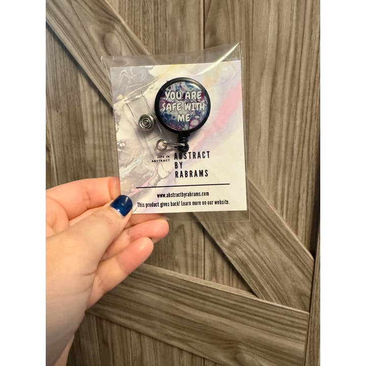 AbstractbyRabrams - Wholesale Badge Accessory - Unisex - You are Safe With Me Badge Reel - Trans Pride Badge Reel3