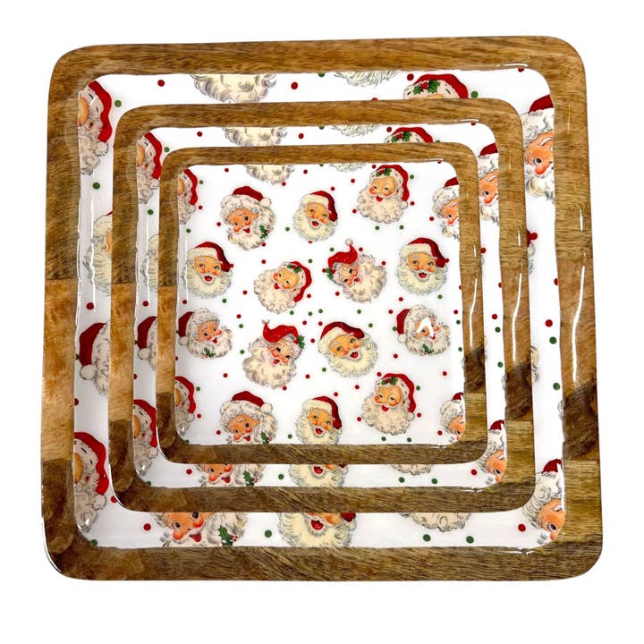 My Casita - Wholesale Decorative Tray - 10" Santa Square Tray with Dots (case of 2) H-2132