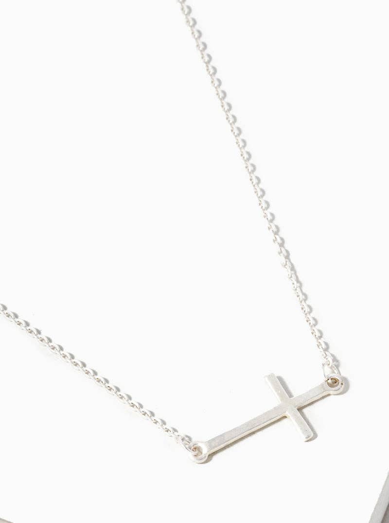Wild Honey - Wholesale Pendant/Charm Necklace - Metal Sideways Cross Pendant Necklace0