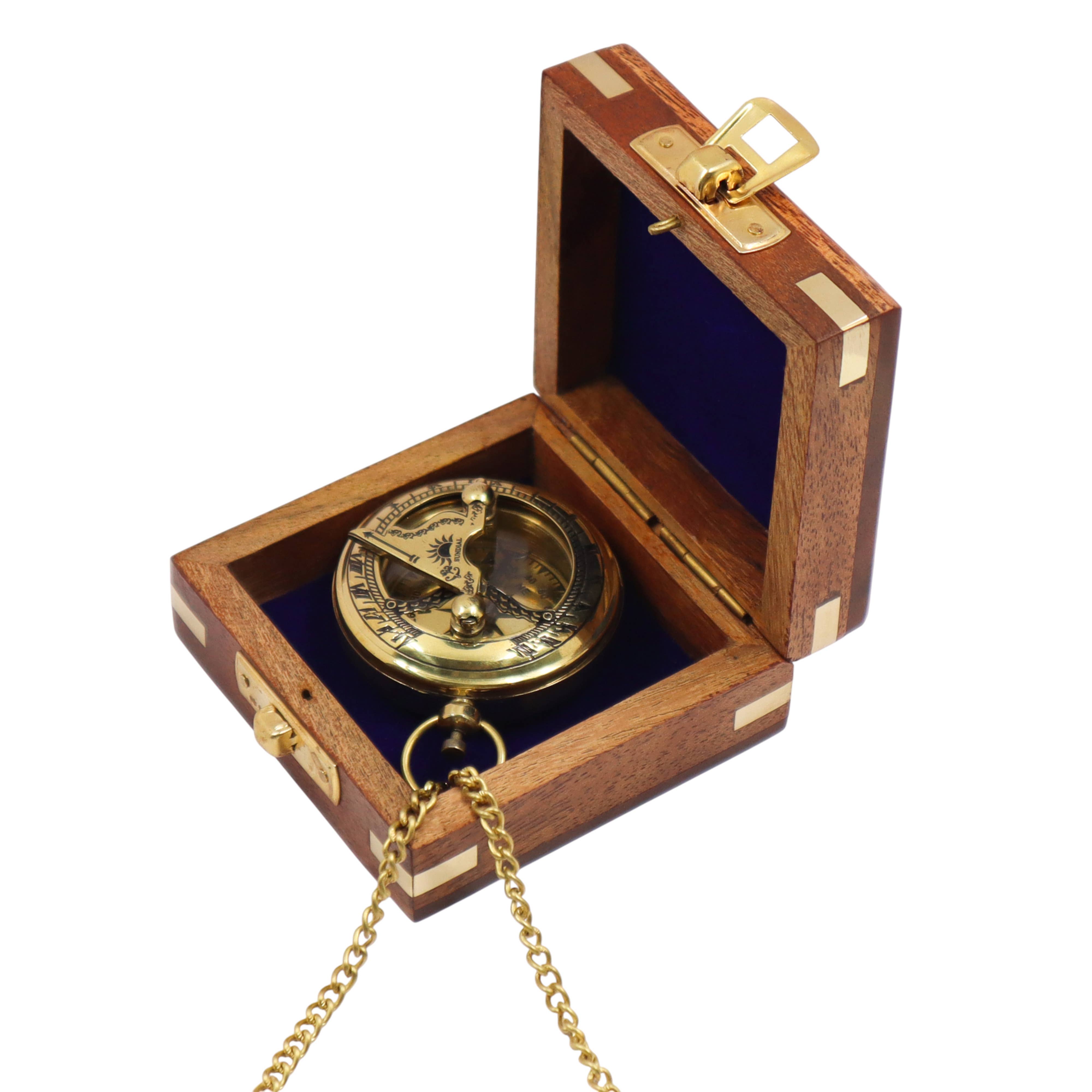Dollond & Co. - Wholesale Navigational Compass - Custom 2-inch Brass Pocket Sundial Compass with Wooden Box9