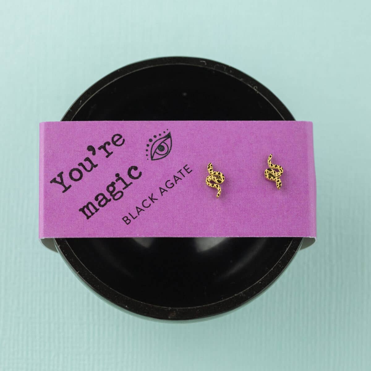 SoulKu – Engroshandel Smykkesæt – Guld Slange Ørestikker & Sort Agat Skål Gavesæt0