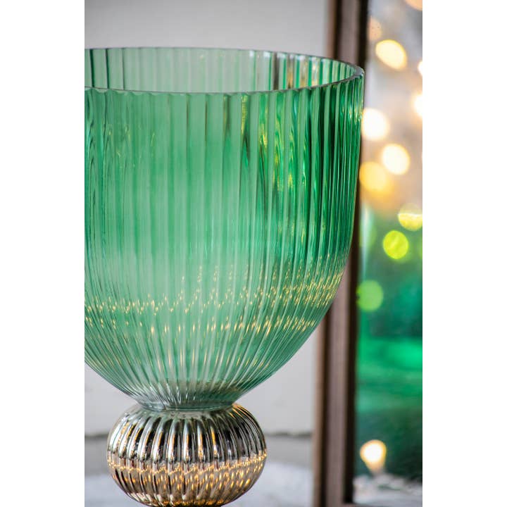 A&B Home Group Inc. - Wholesale Vase - D10.2x16" Emerald Fluted Elegance Glass Vase - Green1