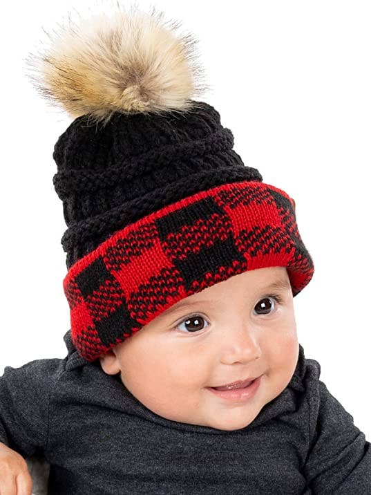 Brazalete de cuadros Buffalo con un pompón (negro/rojo para venta al por mayor de Funky Junque