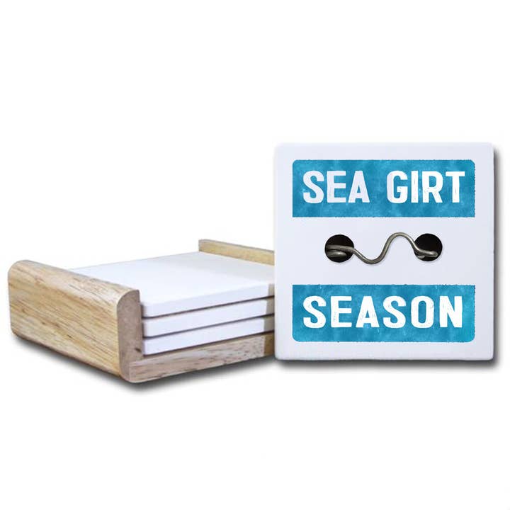 Beach Badge Pool Blue Absorbent Tile Coasters for wholesale by Paint The Town