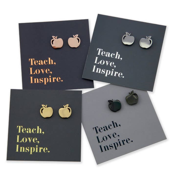 Stainless Steel Earring Studs - Teach Love Inspire - Apples for wholesale by Sister & Soul
