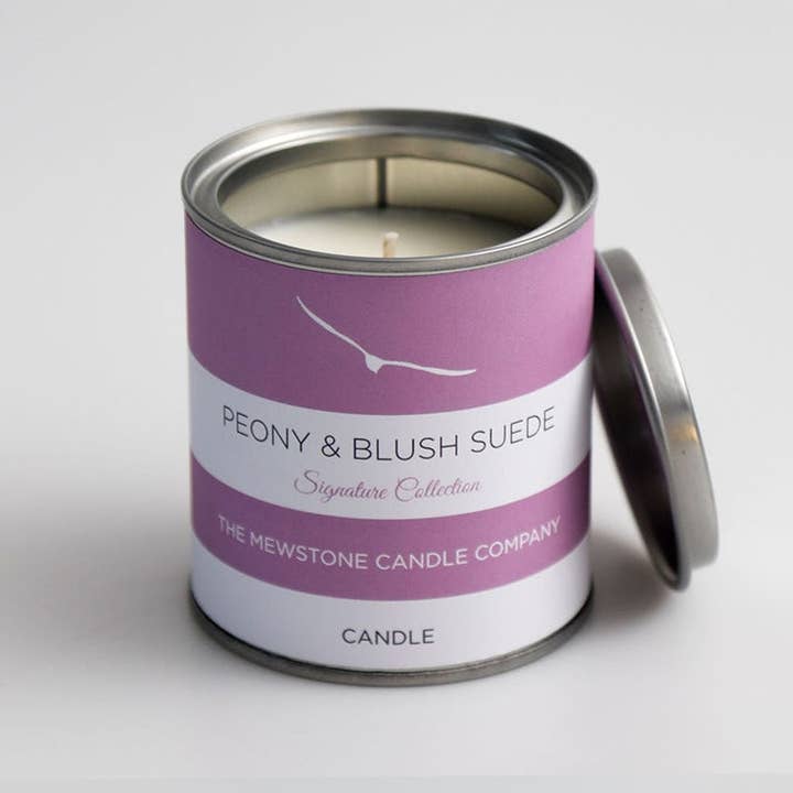 Peony and Blush Suede Signature Candle for wholesale by The Mewstone Candle Company