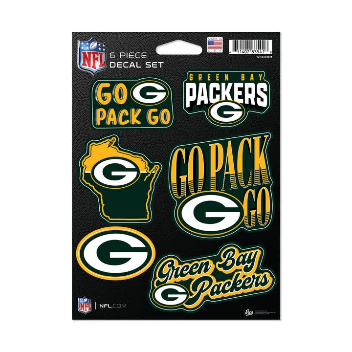 Green Bay Packers 6-Piece Decal Set for wholesale by Rico Industries