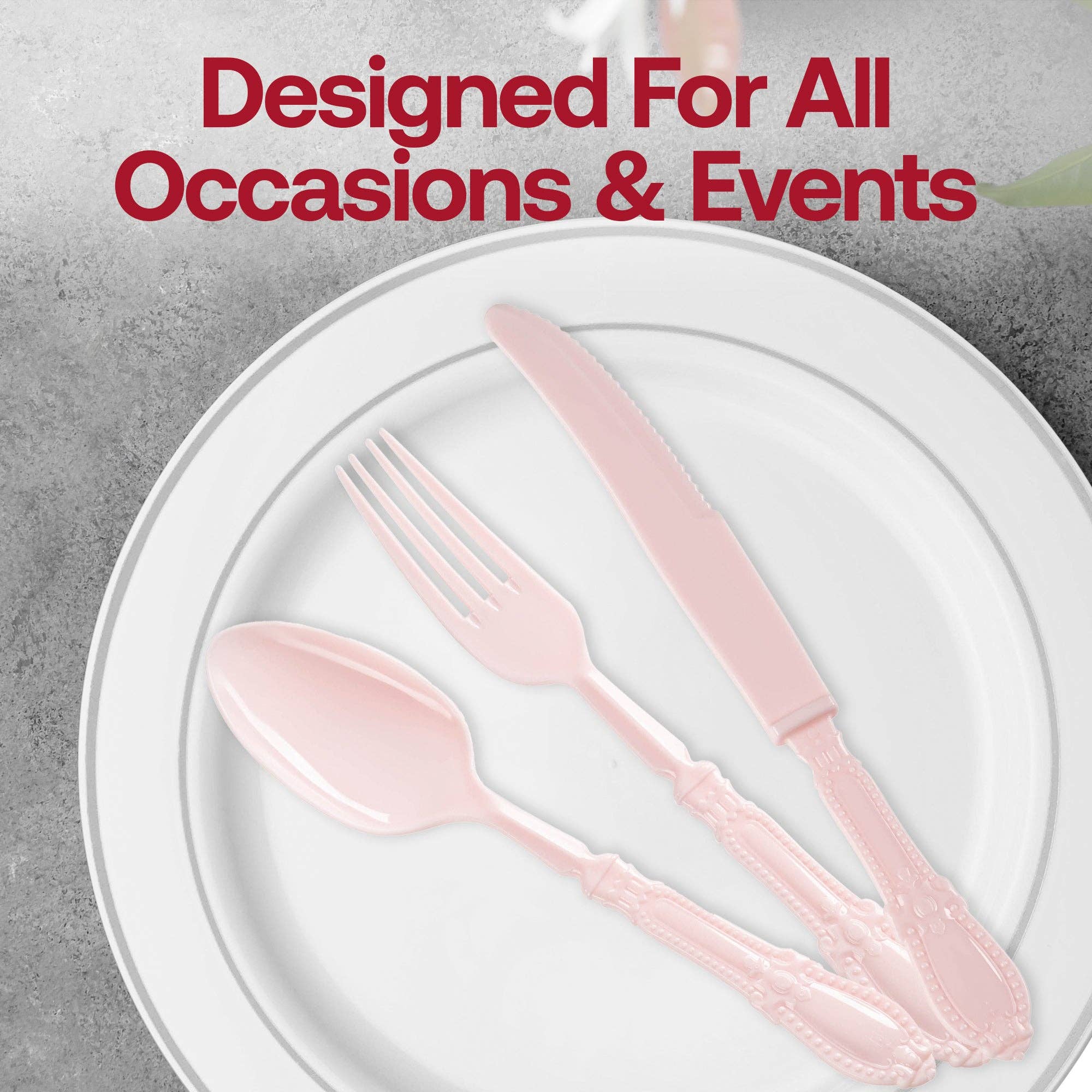 Smarty had a Party - Wholesale Assorted Cutlery Set - Pink Baroque Disposable Plastic Cutlery Set - 20 Guests5