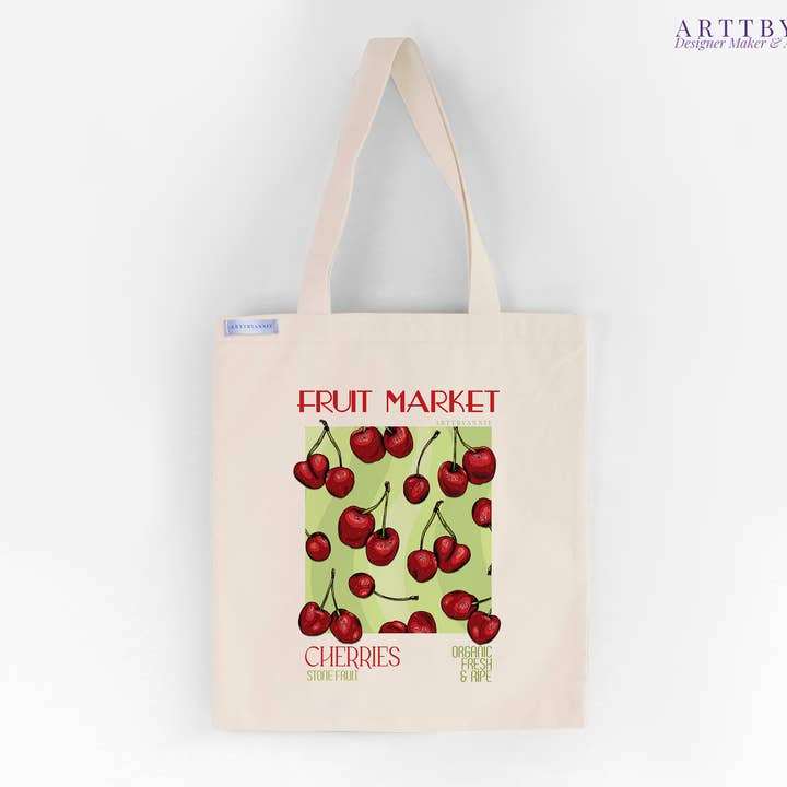 Cherry Fruit Market Tote Bag for wholesale by Arttbyannie