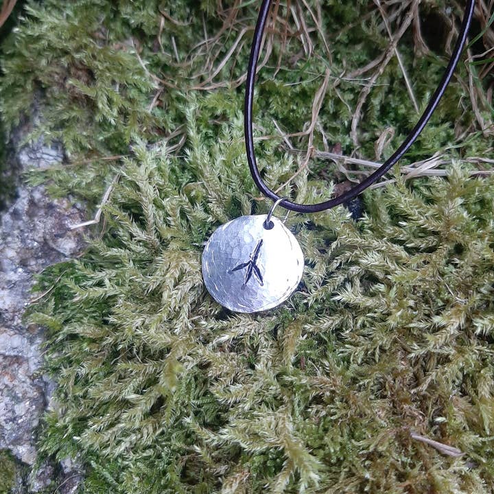 Cast and hammered rune pendant necklace - Kalc / Healing for wholesale by Leska Kerrek