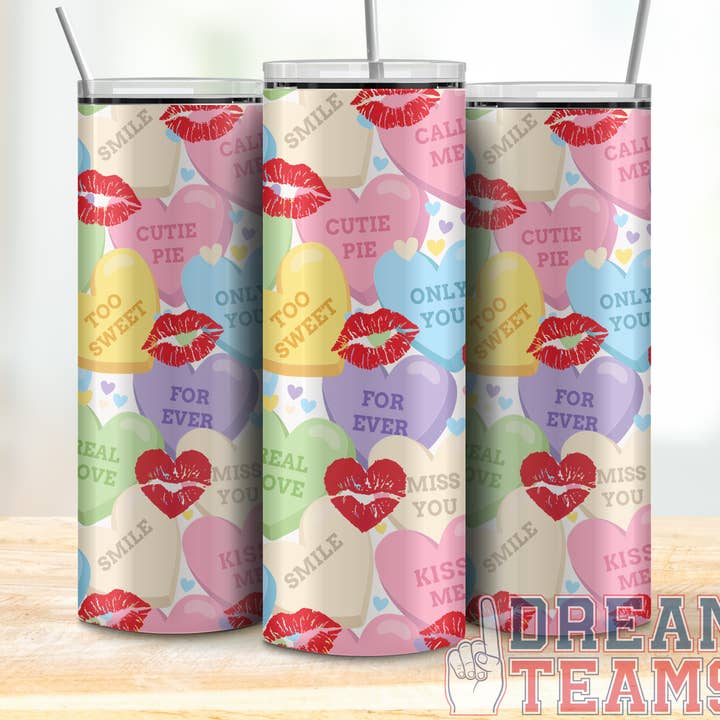 Conversation Hearts Tumbler for wholesale by Daydreamer Designs