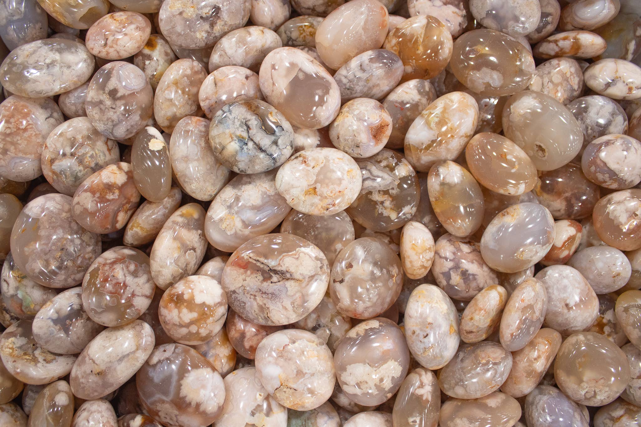 Quasar Gems USA - Wholesale Spiritual Stone/Crystal - Flower Agate Cherry Blossom Palm Stone Gallets 1kg/2lbs4