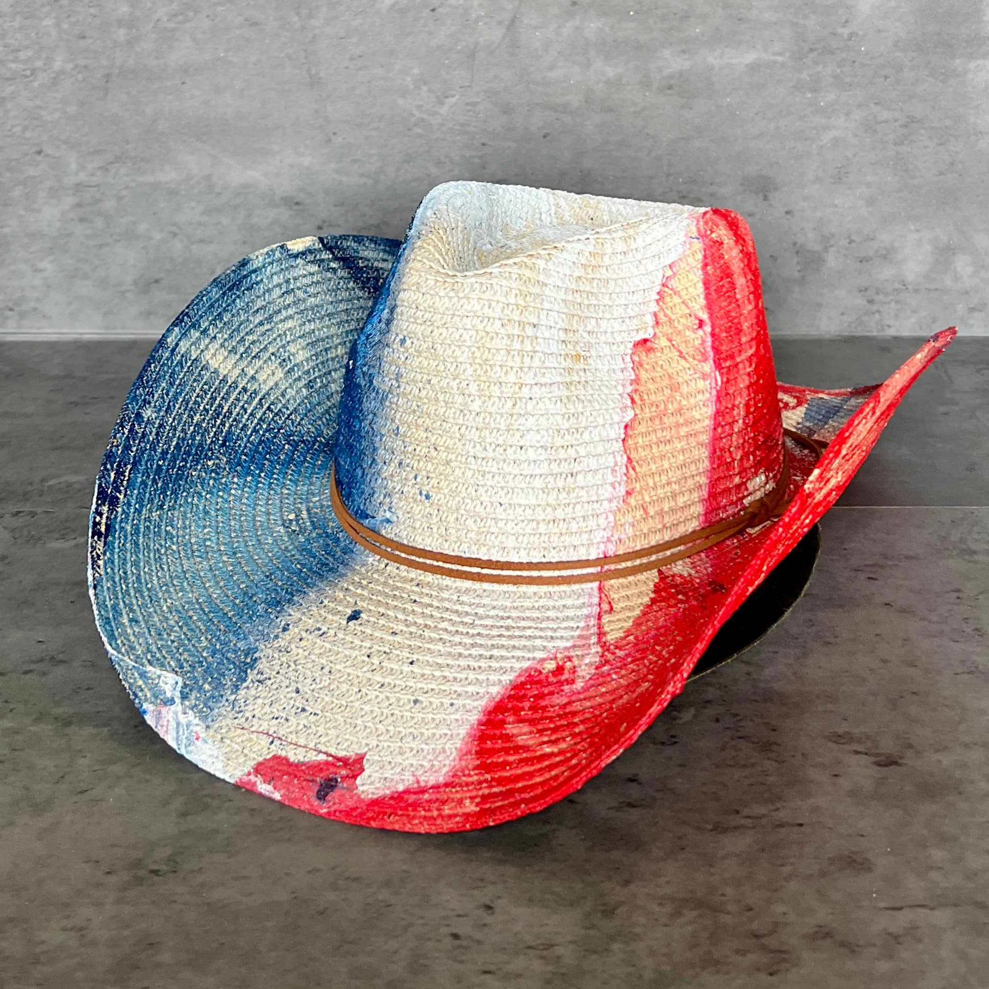 Nymf by Collette - Wholesale Hat Accessory - Women's - Red White & Blue Straw Cowboy Hat0