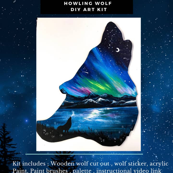 Howling Wolf diy acrylic painting kit for wholesale by The Crow’s Nest Artist Collective