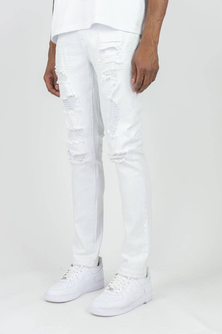 Blanc Pantalon skinny déchiré en sergé de couleur 620 - Blanc en vente sur Faire