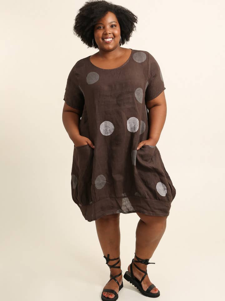 Lea & Luc - Grandes Tailles - Wholesale Dress - Women's - Plus size linen dress printed round SKU 4895