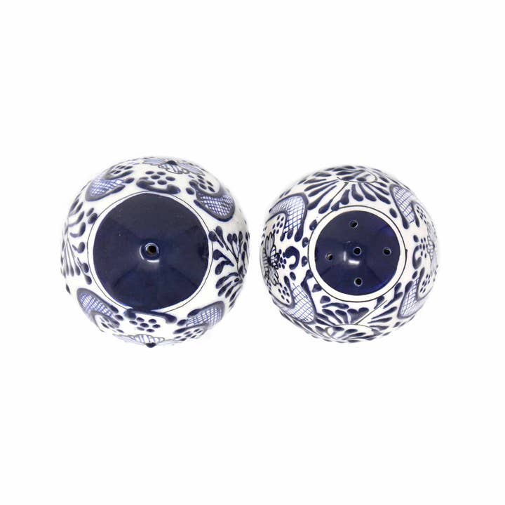 Global Crafts - Wholesale Salt & Pepper Shaker Set - Encantada Handmade Pottery Salt & Pepper Shakers, Bl Flower