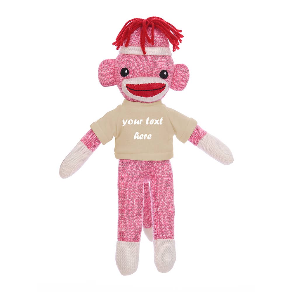 Plushland - Vente Peluche – enfant et bébé - Singe Chaussette Rose de 8" avec T-shirt Personnalisable | Animal en Peluche11