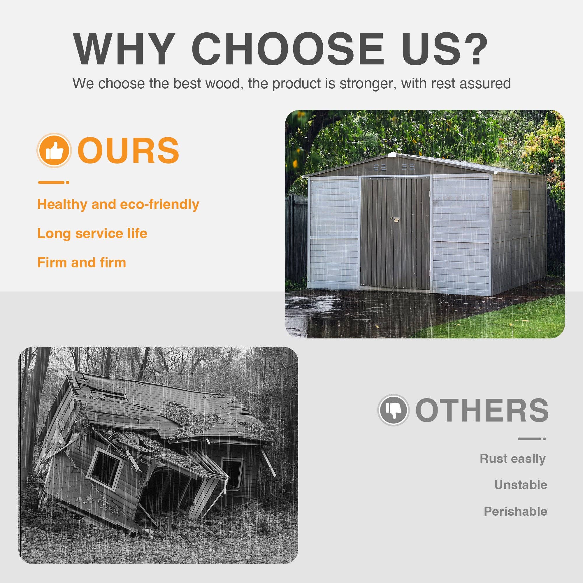 39F Inc. - Wholesale Outdoor Ornament/Decor - 8x10FT Iron-Wood Tool Shed, Gray, Waterproof & Ventilated4