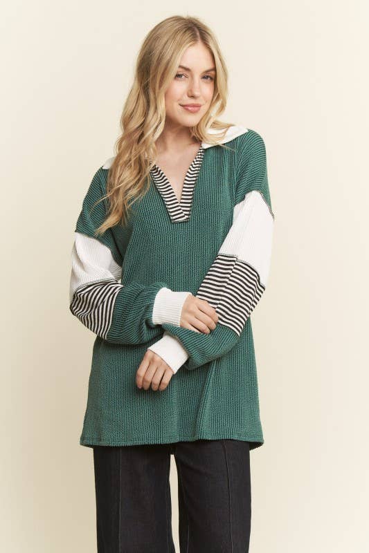 HEIMISH – Großhandel Tunika – Damen – ET7782-11 FARBBLOCK KRAGEN URBAN RIPPENOBERTEIL5