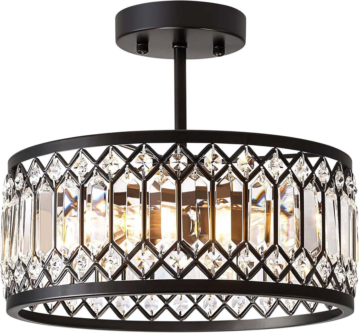Crystal Black Three Light Semi Flush Mount Ceiling Light for wholesale on Faire