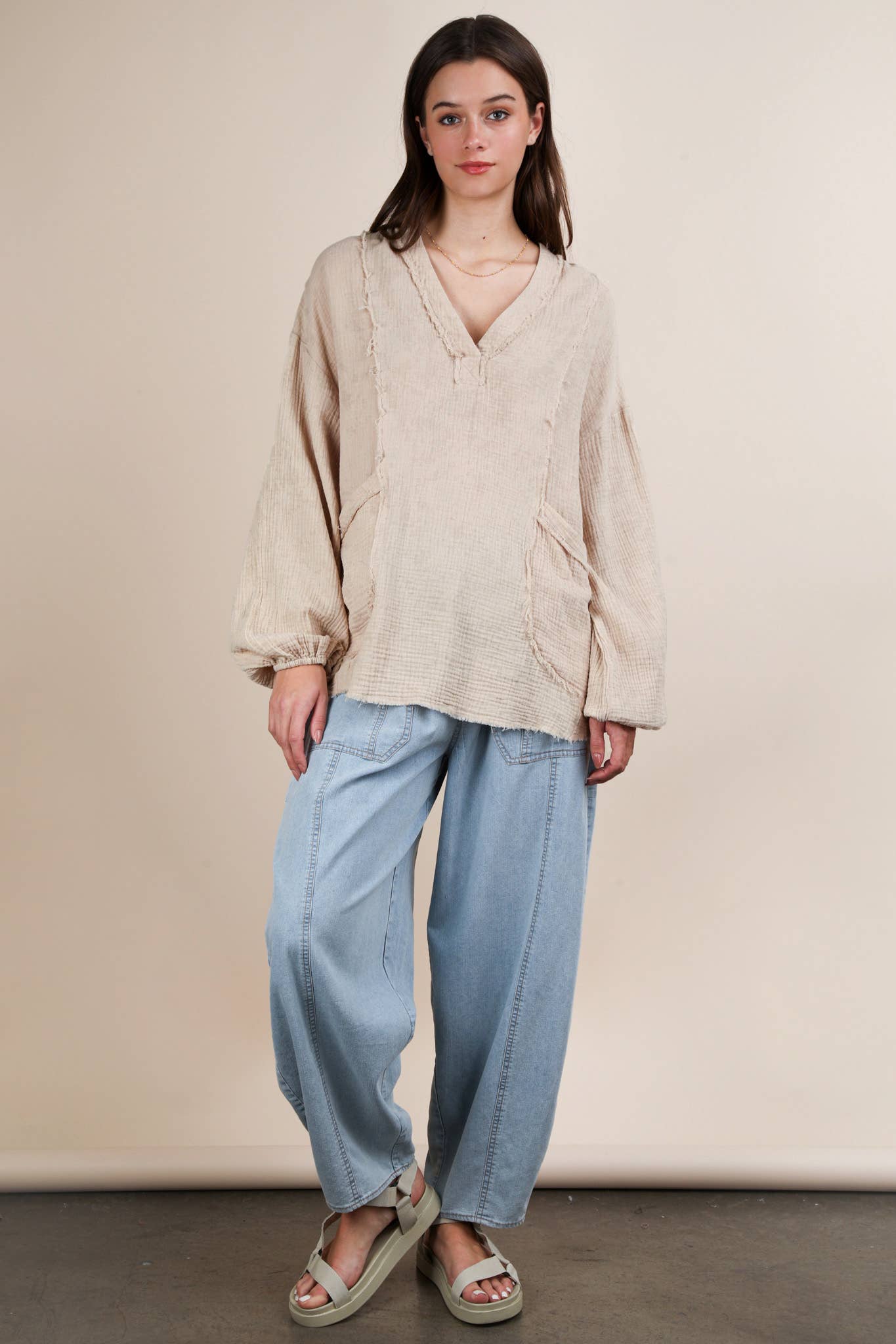 VERY J - Wholesale Shirt - Women's - NT12105-Washed Cotton Gauze Oversized Top19