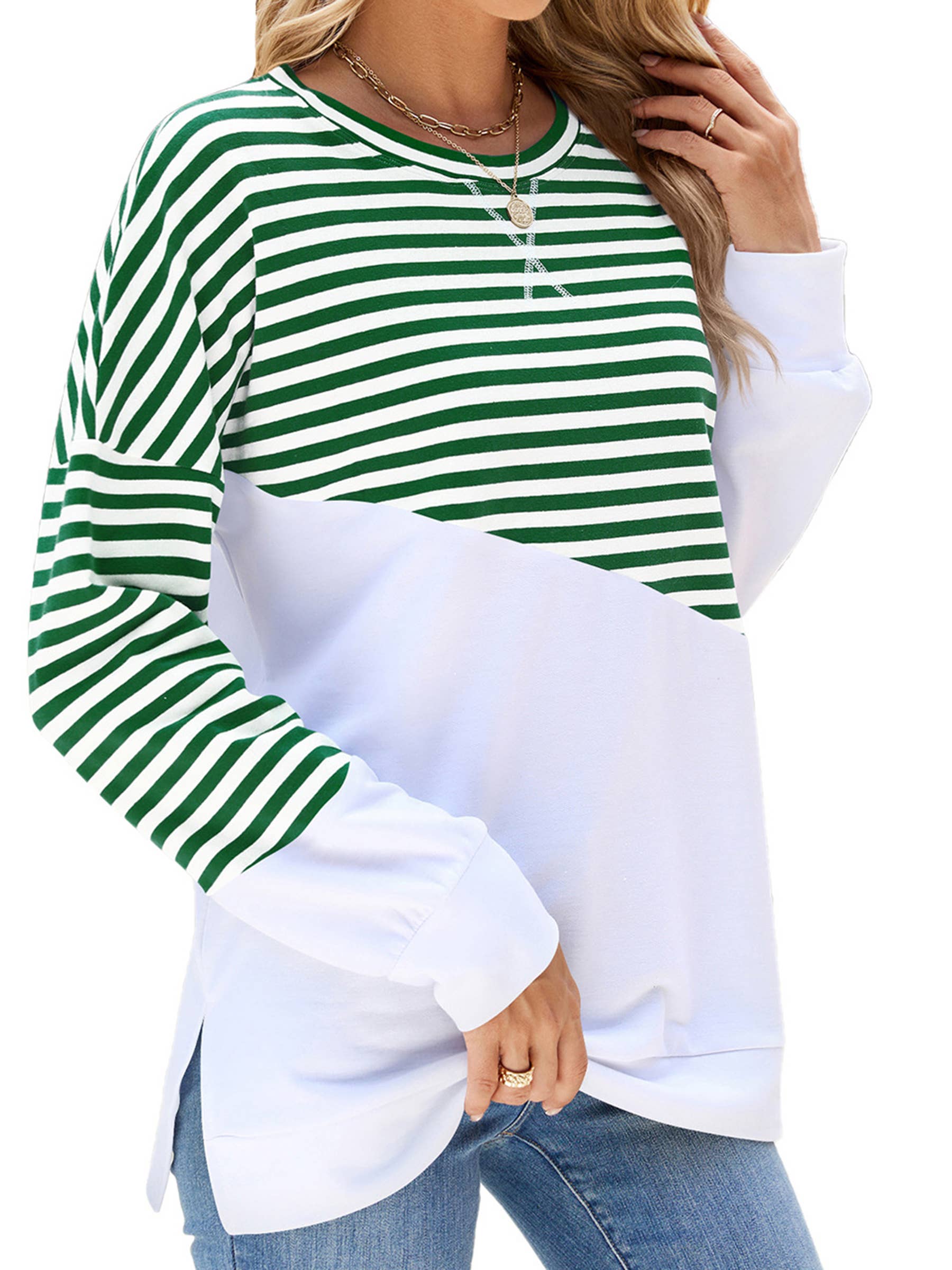 Wholesalesir - Wholesale Hoodie - Women's - Solid Round Neck Contrasting Striped Long Sleeved Hoodie3