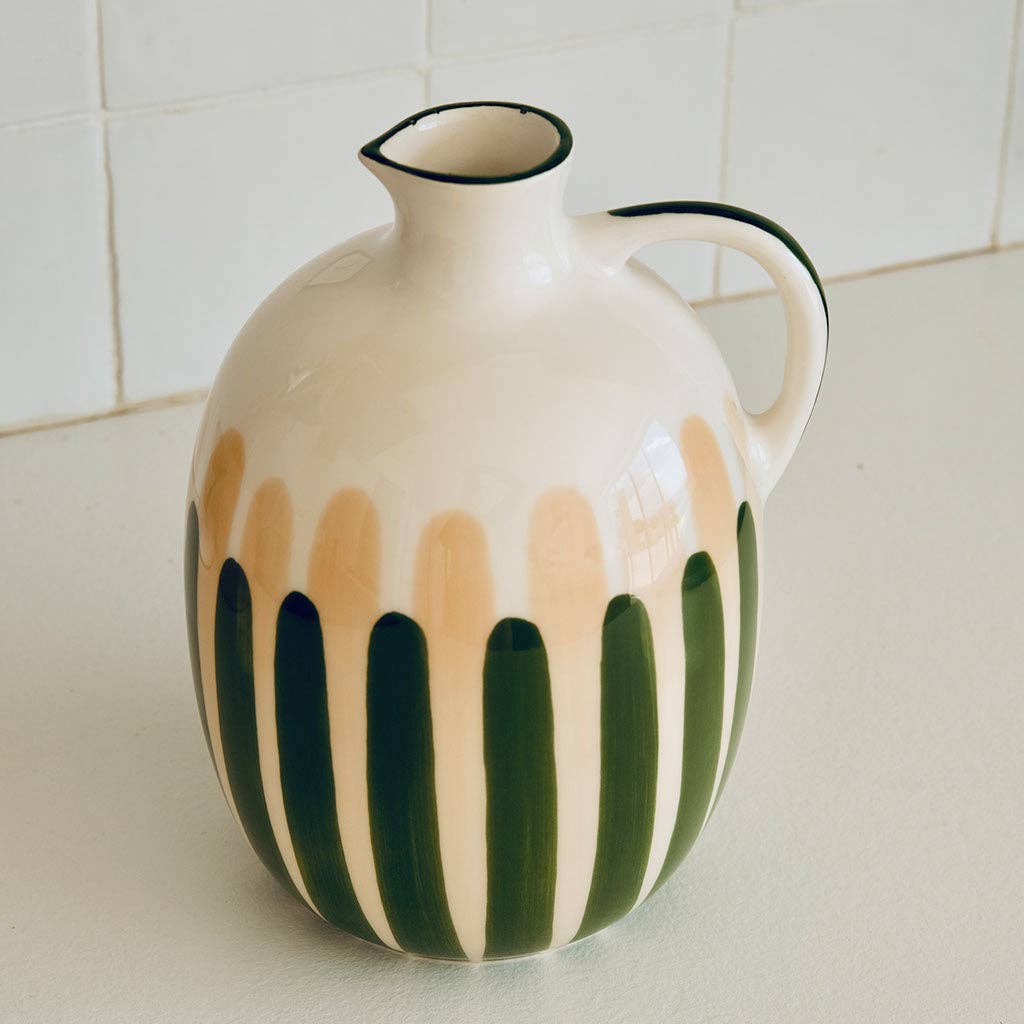 Oustao – Jarro por atacado – Jarro de cerâmica - Riscas verde/bege2