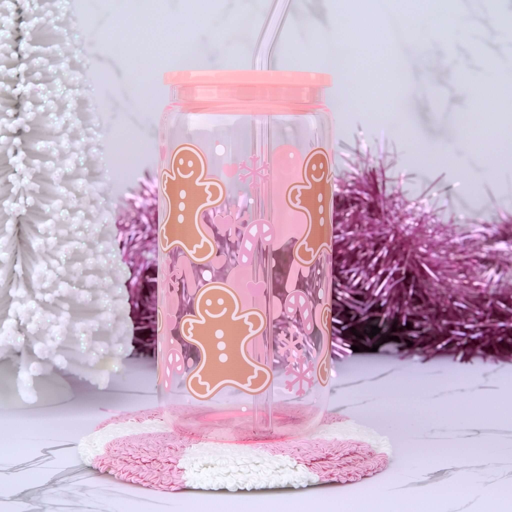 Sip-Sip Hooray! - Venta al por mayor Vaso/copa - Vaso rosa de pan de jengibre con tapa y pajilla3