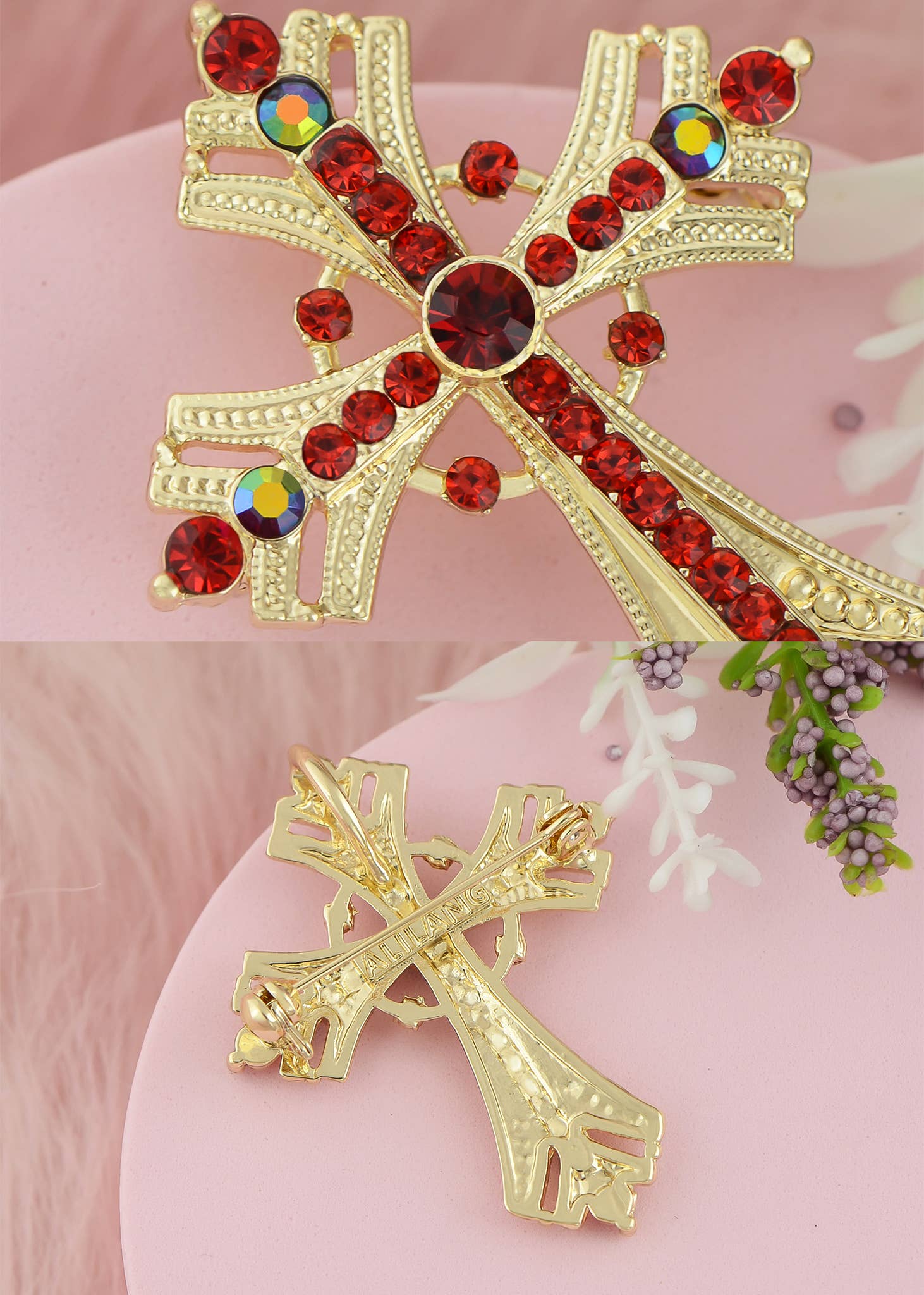 AK Brand - Vendita all'ingrosso Spille - Spilla a forma di croce religiosa argentata con strass12