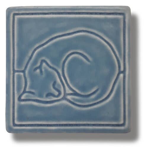 Whistling Frog Tile Inc. - Wholesale Wall Tile - Line Cat Art Tile minimalist art cat sleeping porcelain