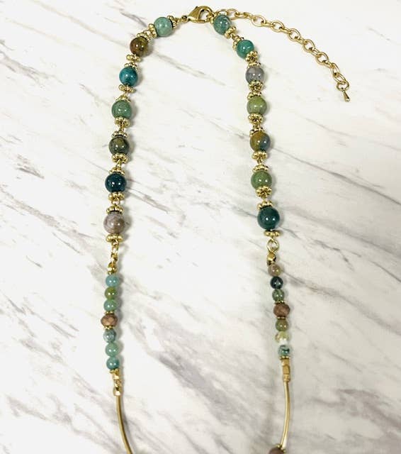 Anita K By Blushing Pink - Wholesale Pendant/Charm Necklace - Fancy Jasper Necklace with Crystal Pendant Drop2