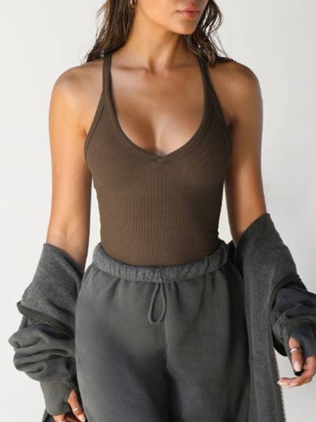 Sexy Slim Fit Ribbed Top Halter Neck Vest for wholesale by Rosa Clothing