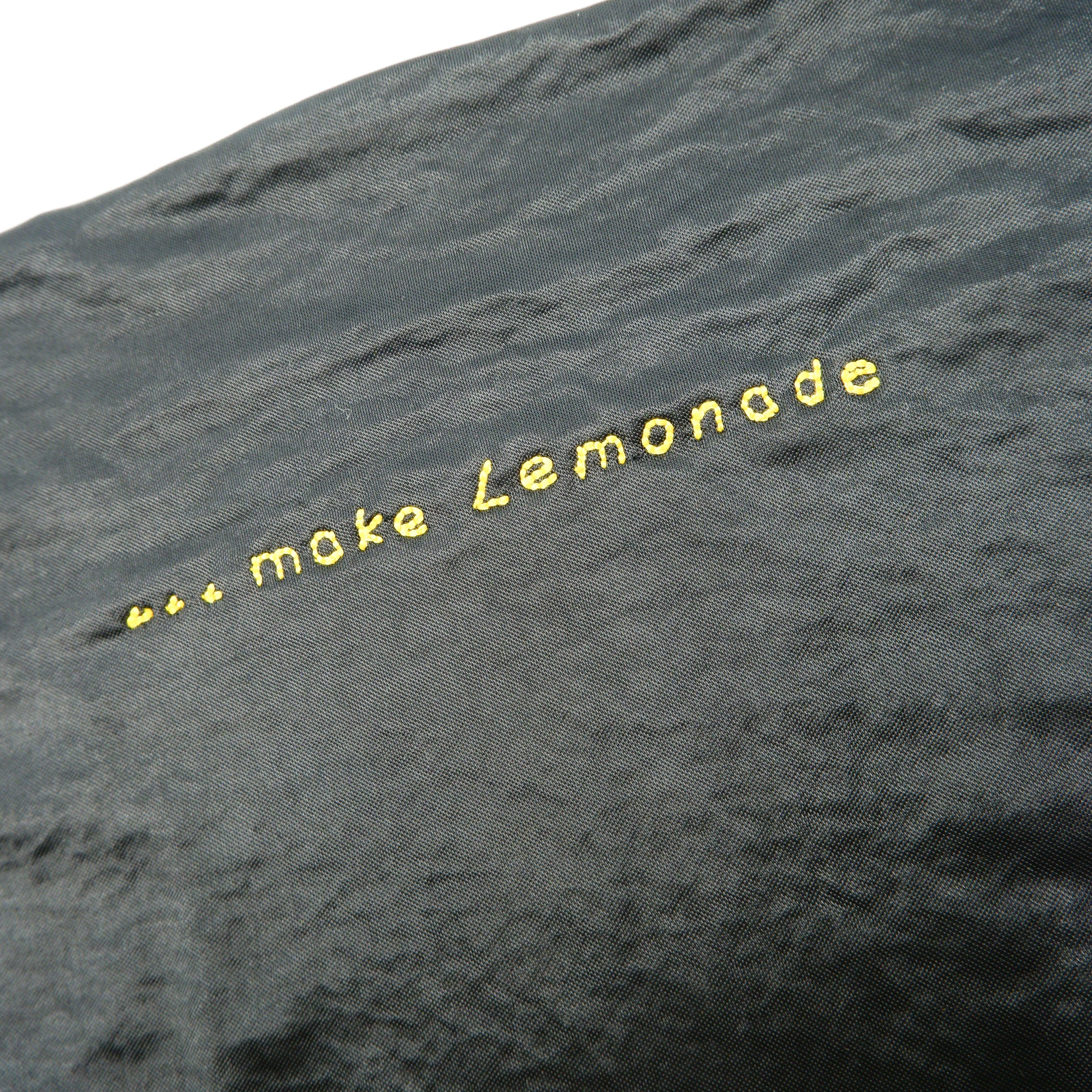 Maskdanna by Califortunate - Wholesale Non-Medical Disposable Mask - MASKDANNA SATIN BLACK 'MAKE LEMONADE' HAND STITCH1