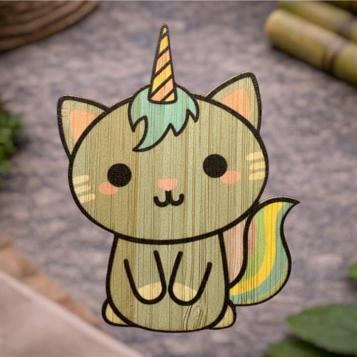Caticorn Eco-Friendly Bamboo Sticker for wholesale by Bamboo Wood Stickers