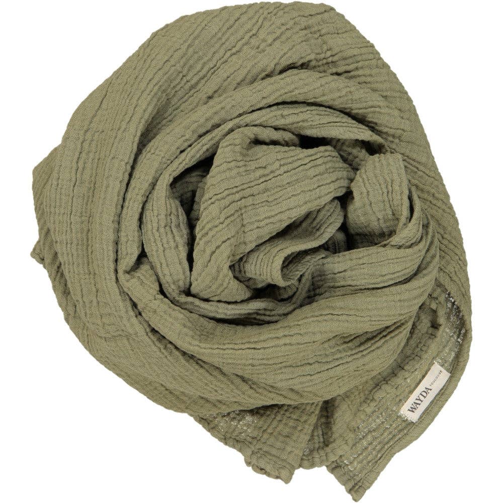 WAYDA - Vente Écharpe – femme - Écharpe en mousseline de coton OLIVE Drakensberg2