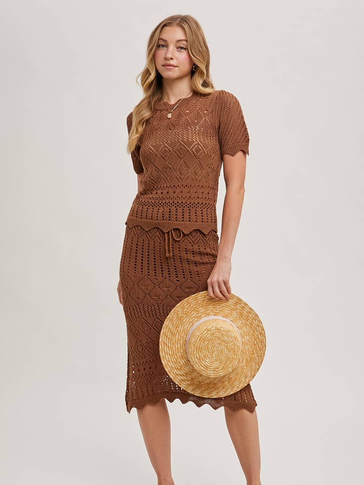 Bluivy – Großhandel Set aus Oberteil und Rock – Damen – GEHÄKELTES STRICKPULLOVER UND ROCK MIT WELLENSAUM-SET7