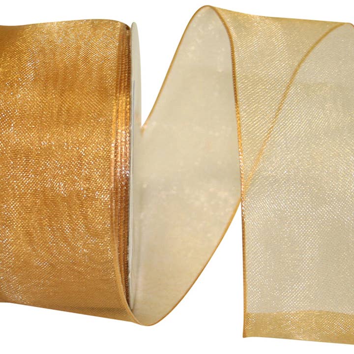 Elegant Woven Sheer Wired Edge, Gold, 1-1/2 In, 25 Yards for wholesale by RELIANT RIBBON
