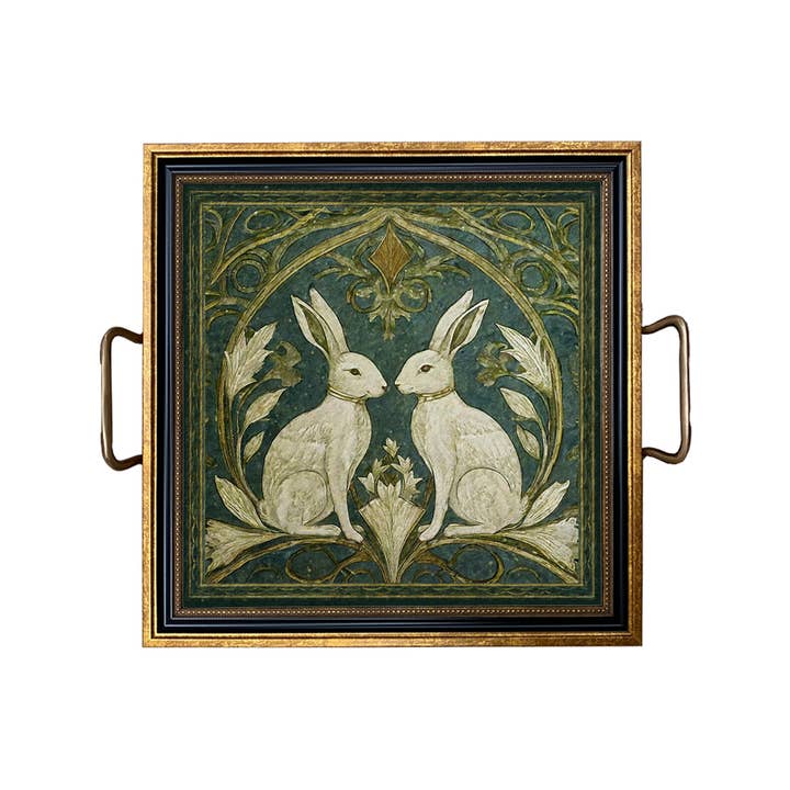 Madison Bay Co. - Historical Home Decor Reproductions - Wholesale Decorative Tray - Two Rabbits Art Nouveau Style Decorative Tray