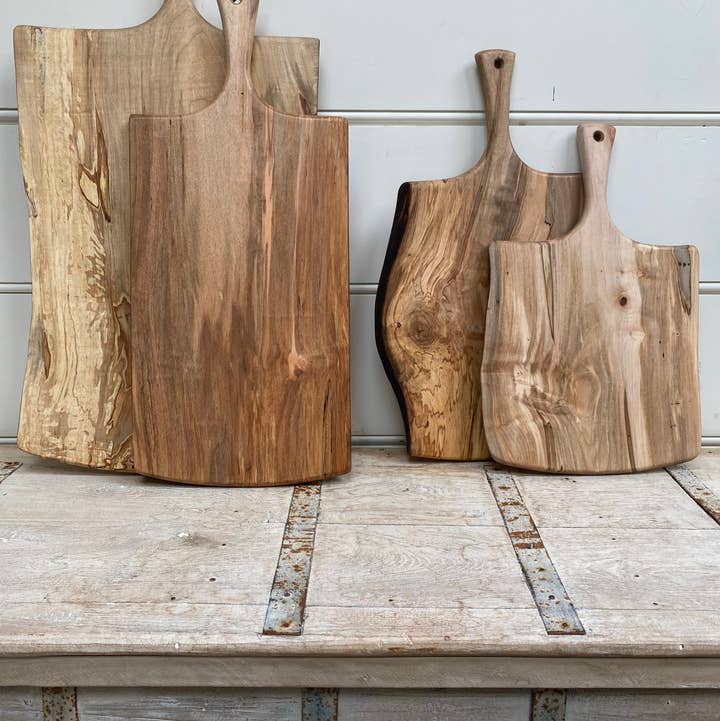 21" AMBROSIA MAPLE SERVING BOARD W/ HANDLE for wholesale by Petermans Boards and Bowls Inc.