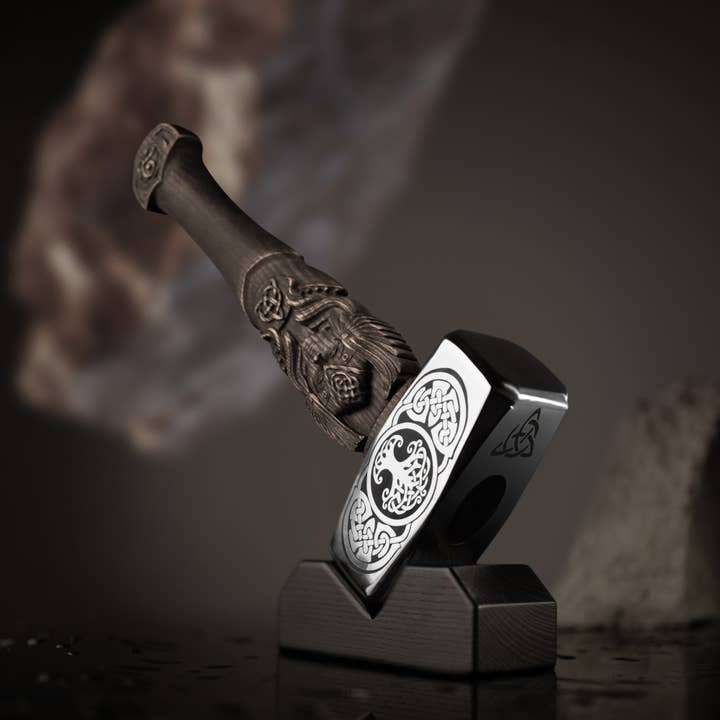 Viking Hammer | Carved Valkyrie Handle | Handmade Tool for wholesale by AncientSmithy
